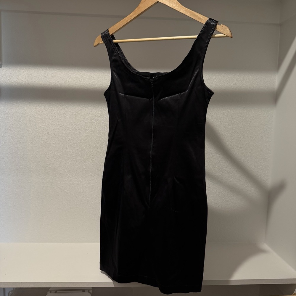 Vintage 90s Minimalist Mini Dress Black Y2K Preppy Size Small French T1 Stretchy